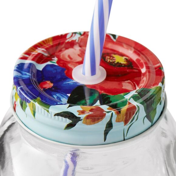 The Pioneer Woman Cassie 32 Oz Clear Glass Mason Jar Mug w/ Handle, Straw & Lid - Picture 5 of 13